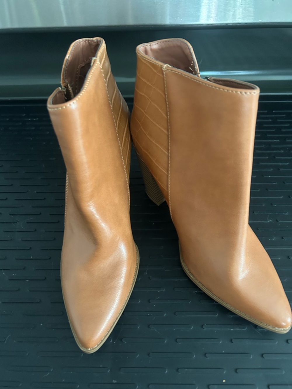 Pink Lily Tan Pointed Toe Ankle Booties